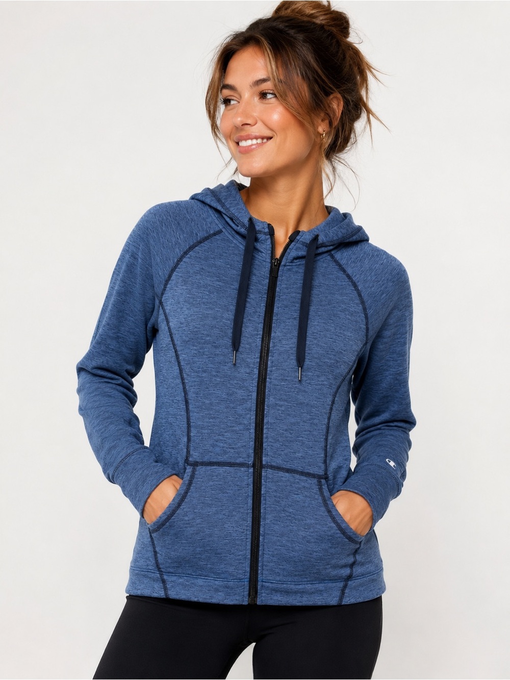 Champion Full Zip-Front Blue Hoodie Performance Jacket. EUC
